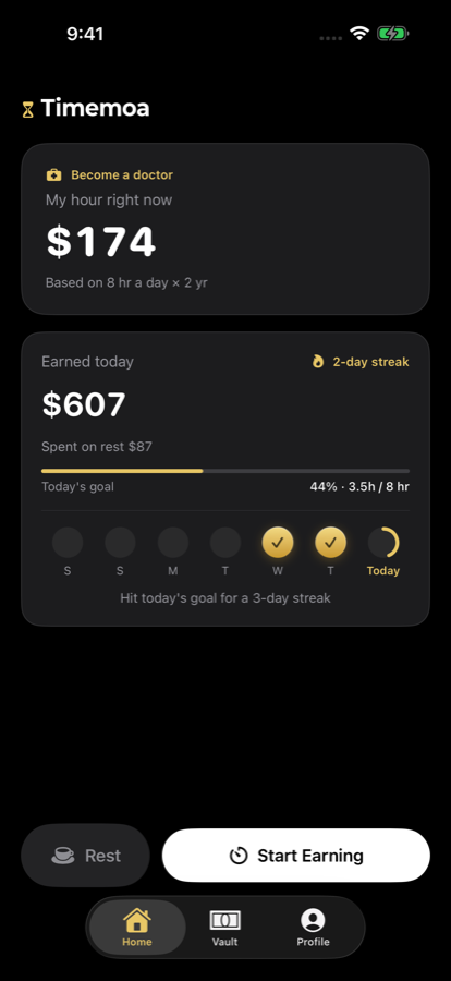 Timemoa home: my hour right now $174